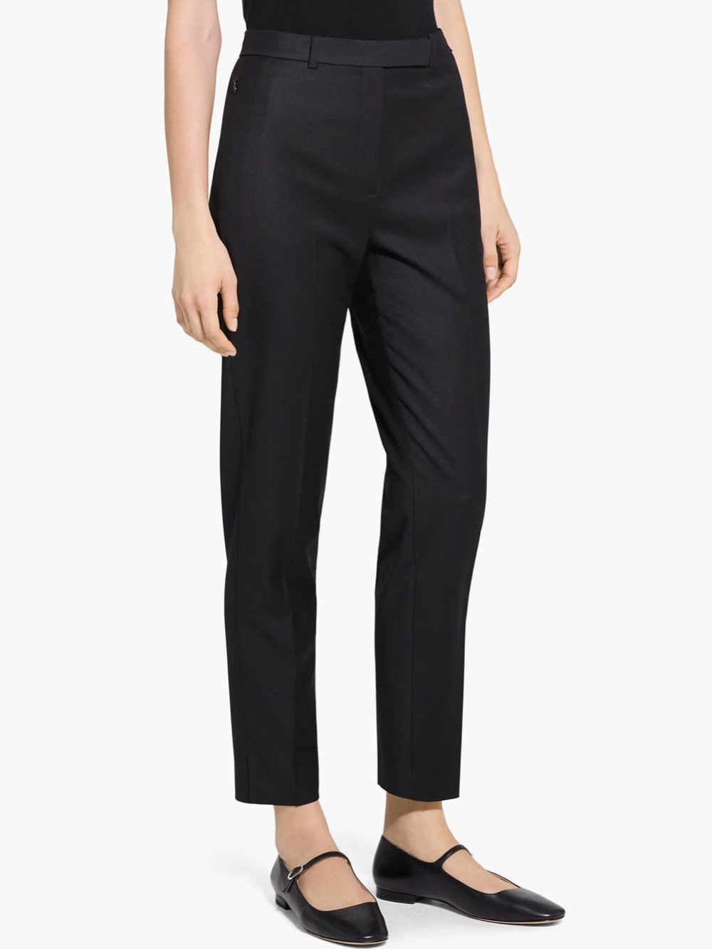 Theory Sleek Flannel High Waist Taper Pants 100% wool navy blue business casual